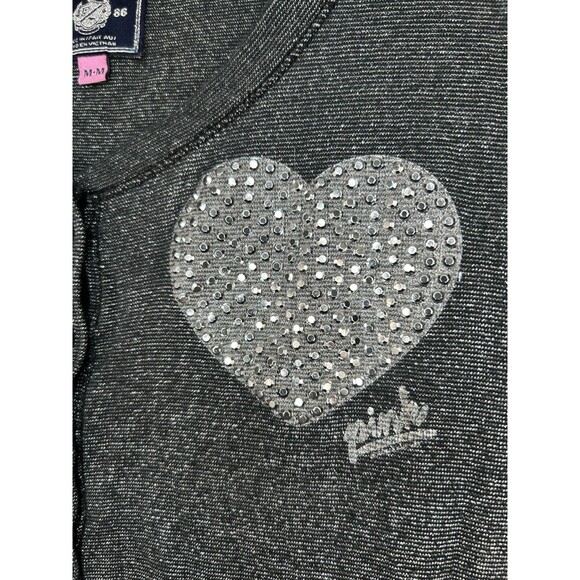 Victoria’s Secret PINK Black Metallic Henley Shirt with Rhinestone Bling Heart M - Picture 3 of 10